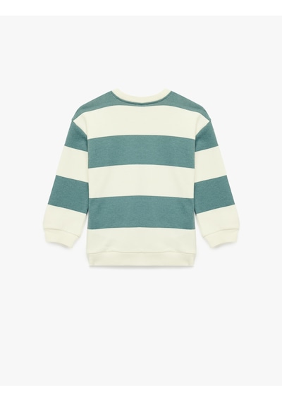 Koton Uzun Kollu Bisiklet Yaka Nakışlı Pamuklu Çizgili Sweatshirt Mavi Çizgili 6smb10112tk Mavi