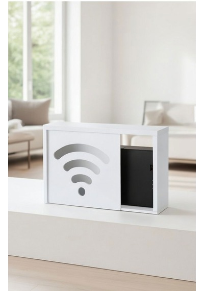 Teknor Ahşap Modem Saklama Kutusu Dekoratif Wifi Desenli Saklama Kutusu Demonte 35 X 40 Cm Sürgülü