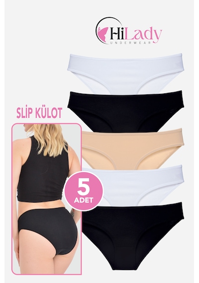 Kadın Külot, 5li Paket Karışık Renkli Slip Külot Rahat Pamuklu Yumuşak Kumaş Siyah - Beyaz - Ten