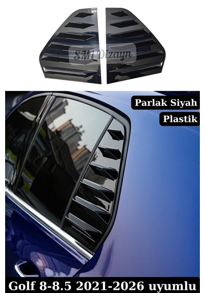 Volkswagen Golf 8-8.5 Kelebek Cam Vizörü Kaplama 2021-2026 Parlak Siyah Plastik
