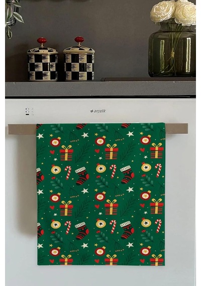 Lexroo Yeşil Yeni Yıl Temalı Yılbaşı Fırın Mutfak Havlusu 30x50cm