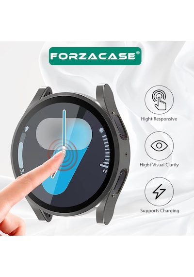 Forzacase Samsung Galaxy Uyumlu Watch 7 44mm İle Önü Kapalı Ekran Korumalı Silikon Kılıf Fc010 Siyah