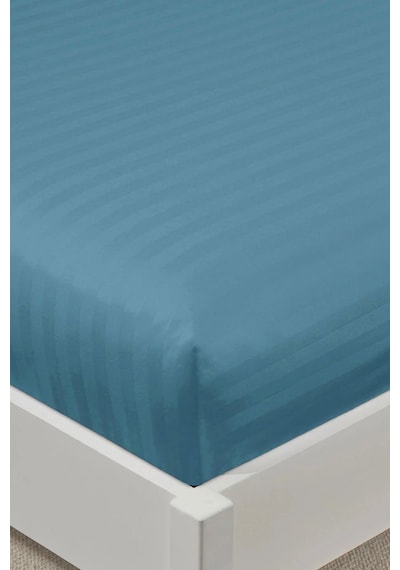 Varol %100 Pamuk Saten Stripe Tek Kişilik Lastikli Çarşaf Takımı 30 Cm 1 Yastık Kılıfı Mavi