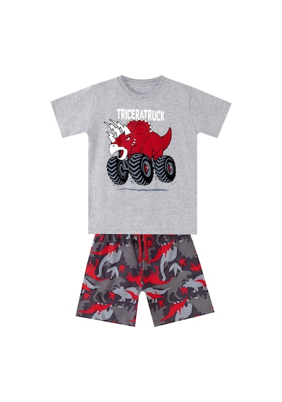 Triceratruck Kırmızı Erkek Çocuk Yazlık T-shirt  Şort Takım