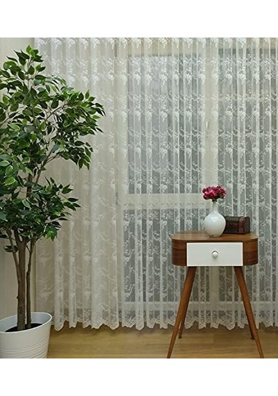 Çiçek Desenli Fransız Dantel Tül Perde, 200x260, Sık Pile, 1/3 Çok Renkli