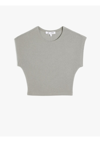 Koton Bisiklet Yaka Kolsuz Modal Karışımlı Slim Fit Crop Kadın Tişört Gri 5sal10053ık Gri