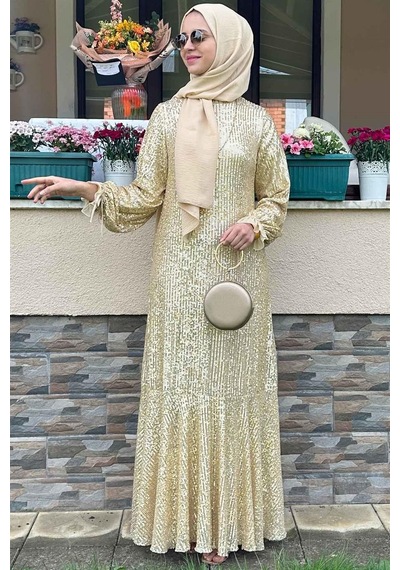 Rabia Şamlı Pırıl Gold Elbise Normal