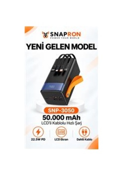 Snapron Snp-3050 50.000 Mah Lcd Ekran Dahili Kablolu 22.5w Hızlı Şarj Powerbank