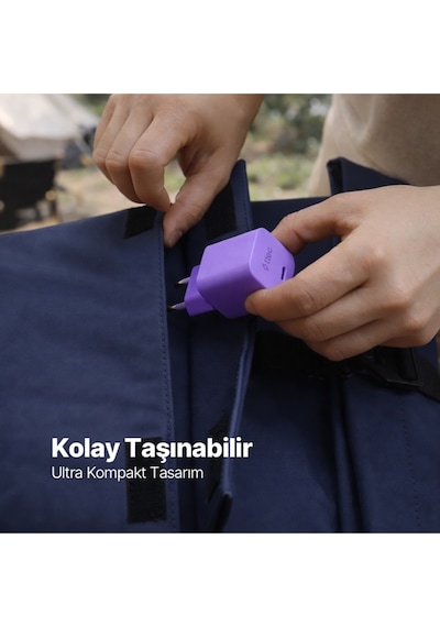 Ttec Smartcharger Gan 45W Avs PD Seyahat Hızlı Şarj Aleti + USB-C - USB-C 3A 120 CM Kablo Neon Mor
