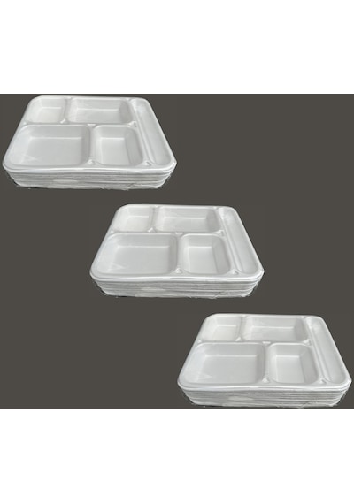 Dağyüce Tek Kullanımlık Köpük 5 Bölmeli Tabldot Köpük Tabak - 26.5x35 Cm. - 10 Adetlik 3 Paket