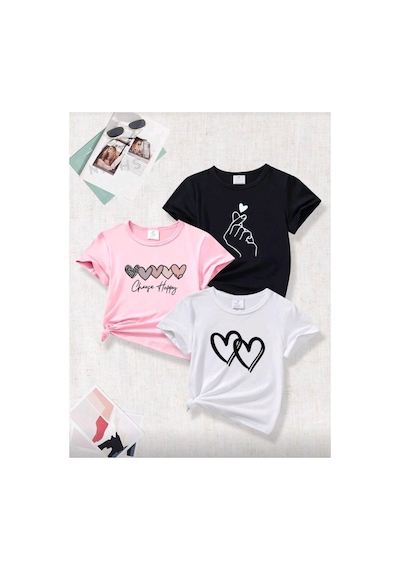 Stil X Yeniz Sezon 3' Lü Takım Kız Çocuk Tshirt, Çok Renkli, %100 Pamuk Çok Renkli-1