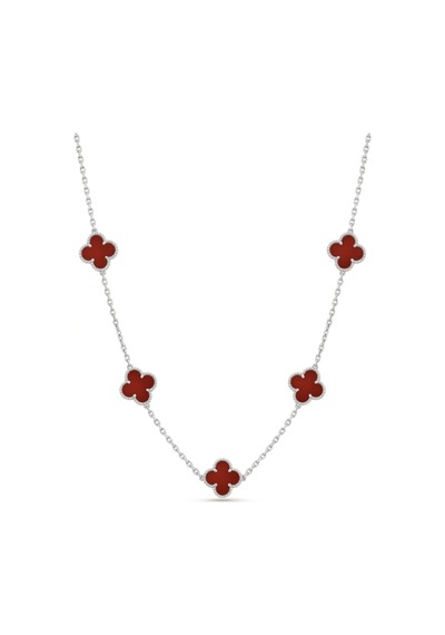 Bordo Taşlı Gümüş Renk Çift Taraflı Yonca Kolye Bordo - 871128127 Bordo
