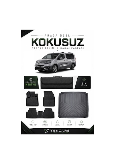 Toyota Proace City 2026 Model Aracınıza Özel 4d Karbonlu Kauçuk Paspas Takımı Ve Bagaj Havuzu