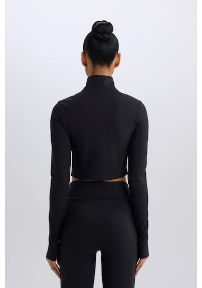 DeFactoFit Slim Fit Dar Kesim Fermuarlı Dik Yaka Sporcu Uzun Kollu Tişört W0343AZ25SPBK81