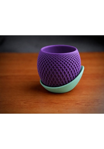 3d Baskı Küre Saksı - Kafes Dokulu İki Parçalı Dekoratif Saksı - Mor-mint 27186246