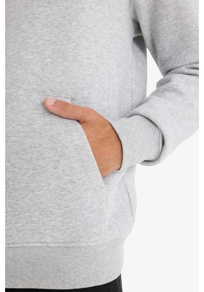 Defacto Kapüşonlu İçi Yumuşak Tüylü Kanguru Cepli Gri Erkek Sweatshirt X8283az/gr389 Gri