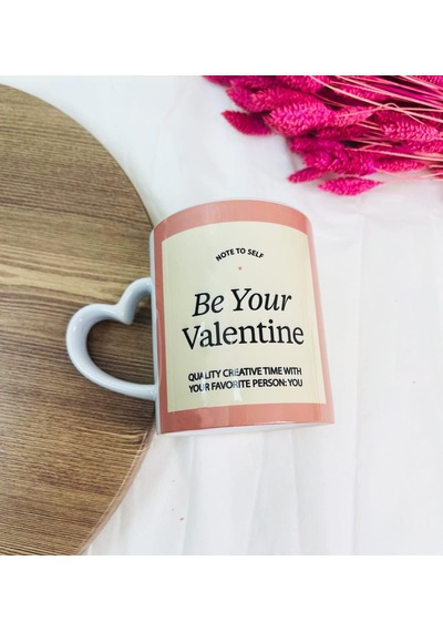 Be Your Valentine Tasarımlı Kalp Kulplu Kupa Beyaz - Çok Renkli
