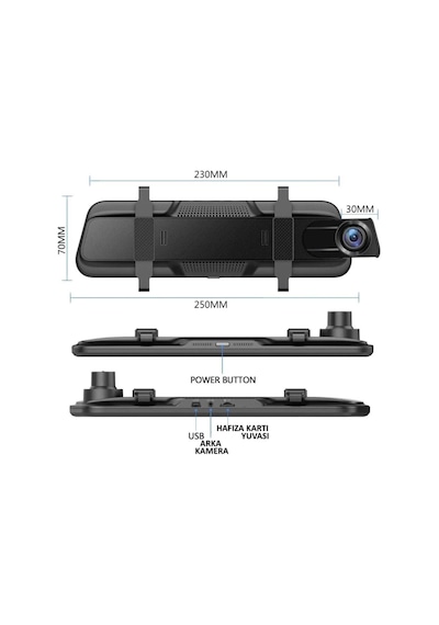 Schitec 10.7 Full Hd 1080p Aynalı Araç İçi Dual Kamera Kayıt Cihazı H01
