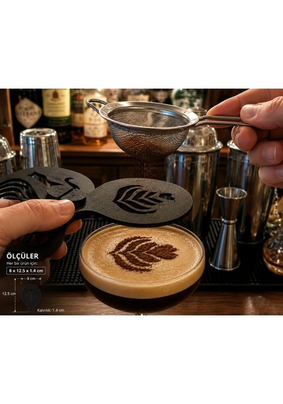 16 Parça Kahve Şablon Seti Barista Cappuccino Latte Art Şablonu 8 X 12.5 X 1.4 Cm