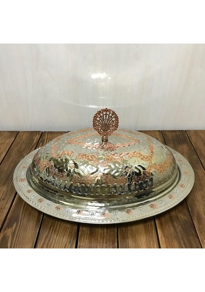 40 Cm Çift Renkli İşlemeli Bakır Kayık Sahan Gümüş