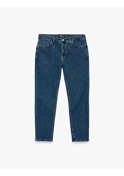 Koton Pamuklu Normal Bel 5 Cepli Regular Tapered Jean Pantolon Koyu İndigo 7wam40345nd