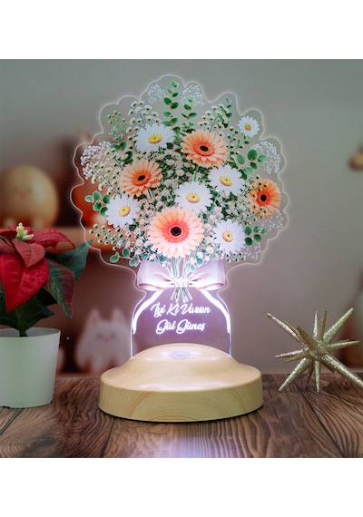 Beyaz Papatya Gerbera Çiçek Buketi Led Lamba - Anneye, Sevgiliye, Öğretmene Ve Arkadaşa Anlamlı Hediye Beyaz Papatya Buketi