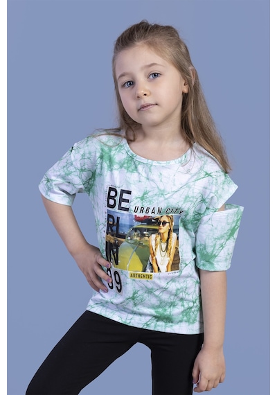 Toontoy Kids Toontoy Kız Çocuk Batik Desenli Dijital Baskılı Tişört Yeşil