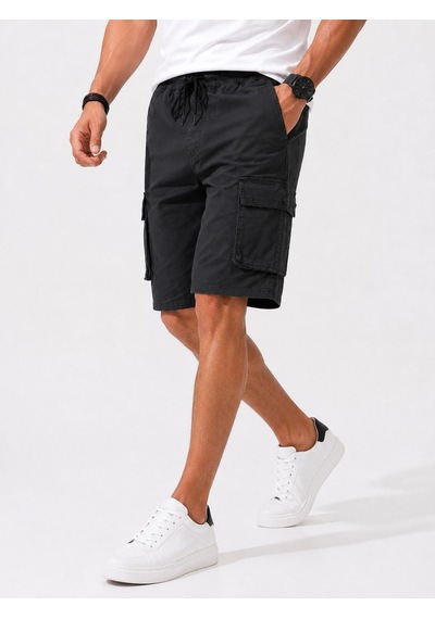 Classics Men Erkek Comfort Fit Keten Bel Lastikli Cepli Kapri Şort Haki
