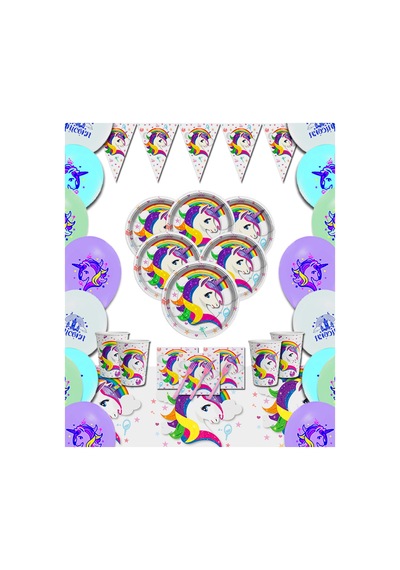 Unicorn 24'lü Doğum Günü Parti Malzeme Seti Süsleri Tüm Yaşlar