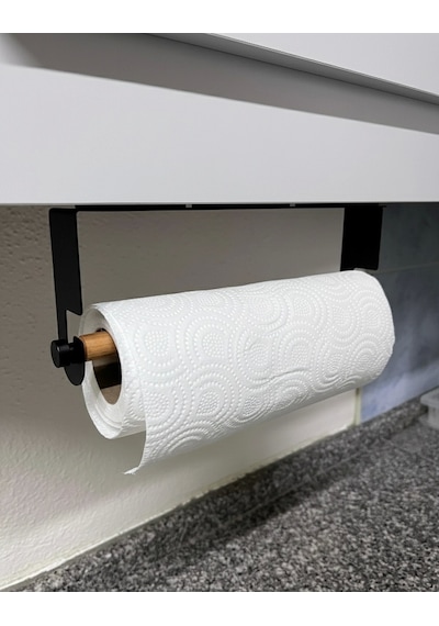 Lazer Kendinden Yapışkanlı Kağıt Havluluk Tahta Kancalı Mat Siyah Siyah