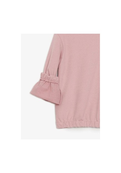 LC Waikiki Lcw Kids Pembe Bisiklet Yaka Baskılı Uzun Kollu Kız Çocuk Sweatshirt