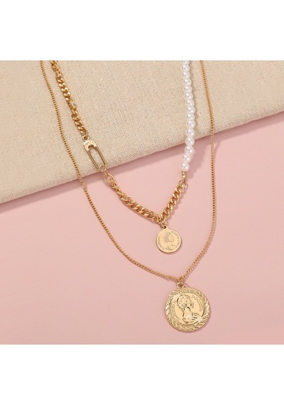 Chavin 2 Katmanlı Antik Para Gold Alloy Kadın Zincir Kolye En28 Altın