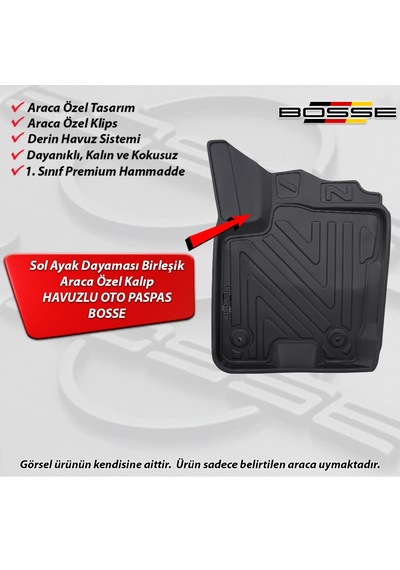 Ford Courier Paspas Araca Özel 2014 2023 BOSSE 3D Havuzlu Oto Paspas Paspas