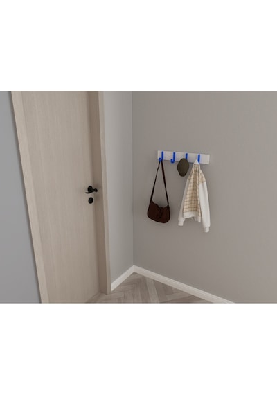 Hepsi3boyutlu Modern Duvar & Kapı Baston Askılık - 4 Adet Mavi J Askılık - Model No : 6 Mavi