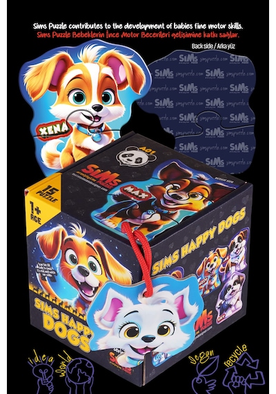 Sims Puzzle Bebekler İçin İlk Puzzle Yapboz Baby Sevimli Köpekler - 1 Yaş Üstü Montessori Eğitici Oyuncak Köpekler