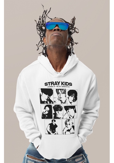 Sevbano Stray Kids Müzik Grubu Baskılı Unisex Oversize Hoodie beyaz