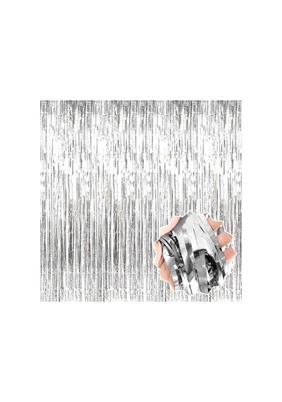 Gümüş Renk Ekstra Metalize Parlak Saçaklı Arka Fon Perde İthal A Kalite 1x2 Metre Bx40 Diğer