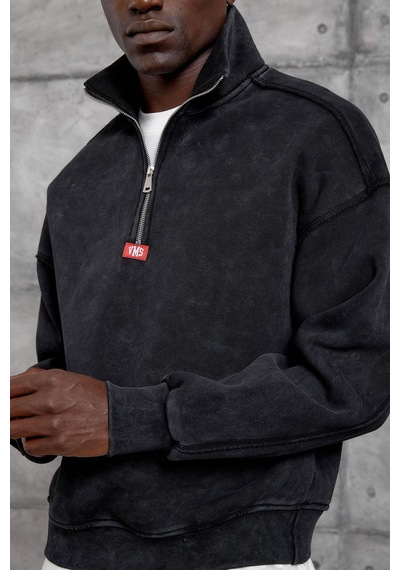 Hiccup Nomarc Bol Kesim Yarım Fermuarlı Uzun Kollu Sweatshirt Siyah