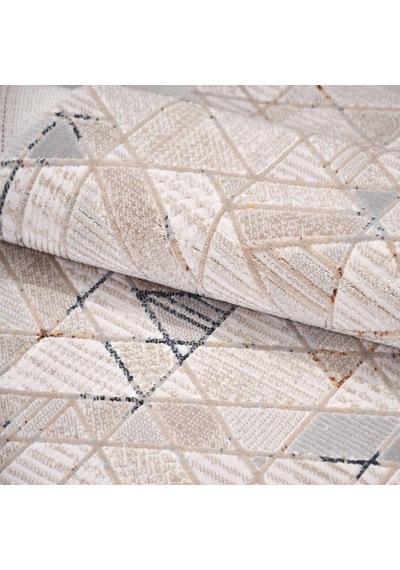 Bespoky Bej Modern Geometrik Salon Halısı Makine Dokuma