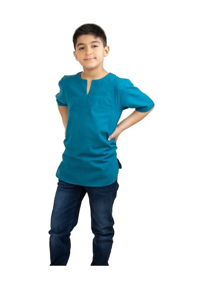 Eliş Şile Bezi Kısa Kol Şile Bezi Bisiklet Yaka Erkek Çocuk Tshirt Petrol 3053