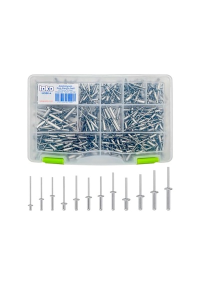 Hobi-4 Alüminyum Pop Perçin Seti 411 Parça 13 Çeşit Organizer Takım Çantalı