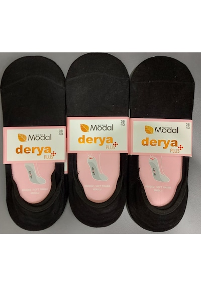 Derya Kadın Dikişsiz Modal Babet Çorap 6 Adet Siyah