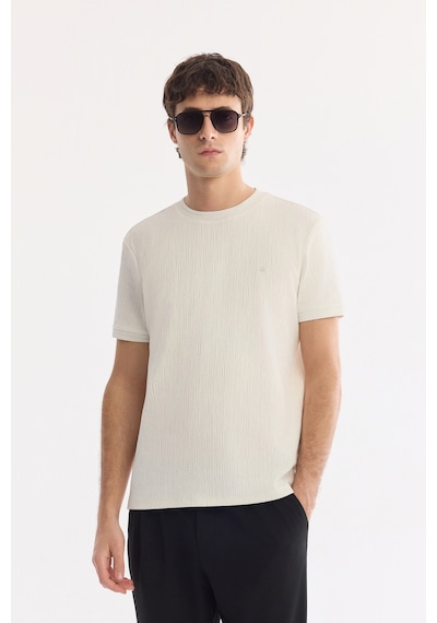 Avva Erkek Ekru Bisiklet Yaka Pamuklu Elastan Regular Fit T-shirt A61y1023
