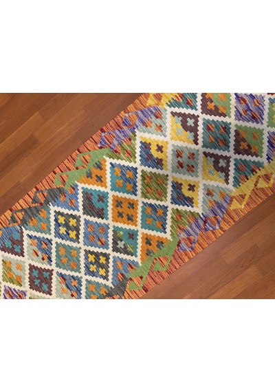 El Dokuma Afgan Kilim Yolluk 100% Yün Kök Boya Çok Renkli