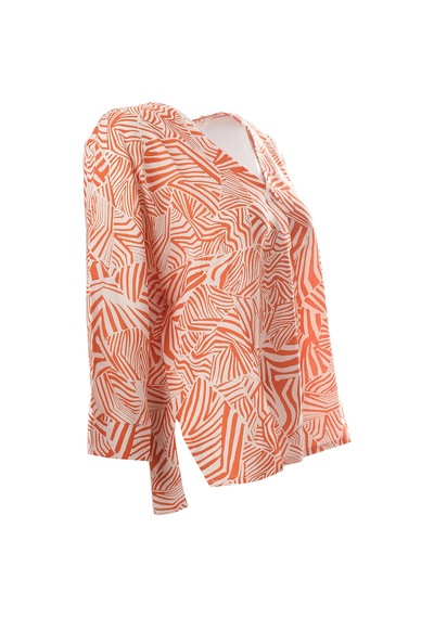 Canel Oversize V Yaka 3/4 Kol Kadın Bluz - Geometrik Desen Zebra Canel Oversize V Yaka 3/4 Kol Kadın Bluz - Geometrik Desen Zebra