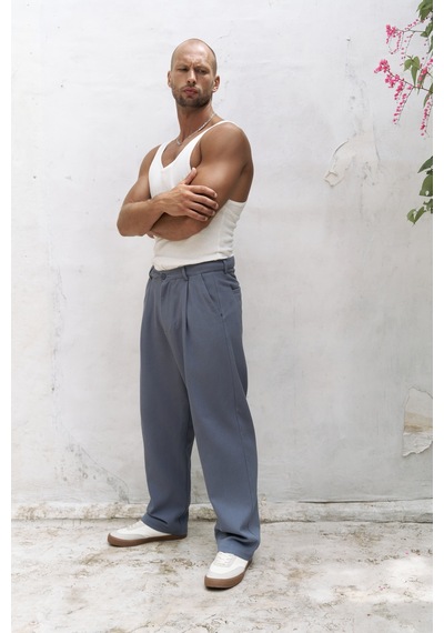 Mai Studios Co. Mai Collection Ayyubay İndigo Pileli Erkek Pantolon İndigo