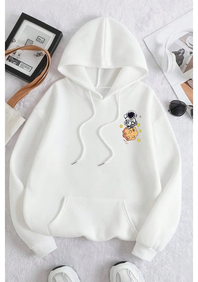 The Galaxy Baskılı Oversize Sweatshirt Beyaz