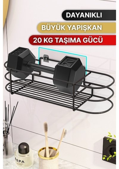 Bino Yapışkanlı Saç Kurutma Makinesi Banyo Düzenleyici Organizer Raf Siyah Bino Yapışkanlı Saç Kurutma Makinesi Banyo Düzenleyici Organizer Raf Siyah