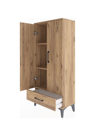 Arges Dolap 3 Raflı Tek Çekmeceli 2 Kapaklı 60x30x134 Çam-çam Çam