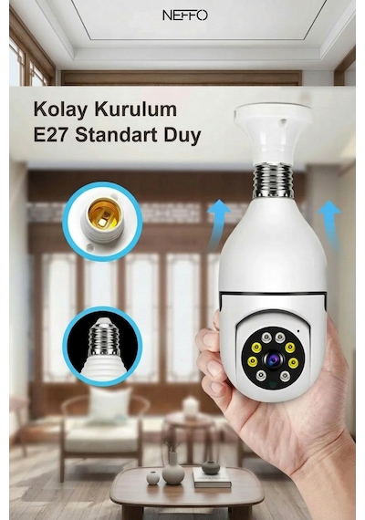 Gece Görüşlü 360 Derece Led Işık 1080p Wifi Kamera Kablosuz Panoramik Balıkgözü Ampul Kamera